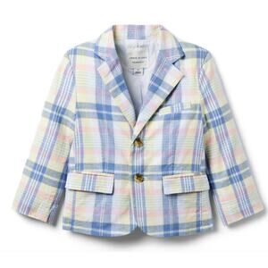 Janie and Jack Plaid Linen Cotton Blazer Jacket Boys 18 24 Mos Blue Pink Preppy